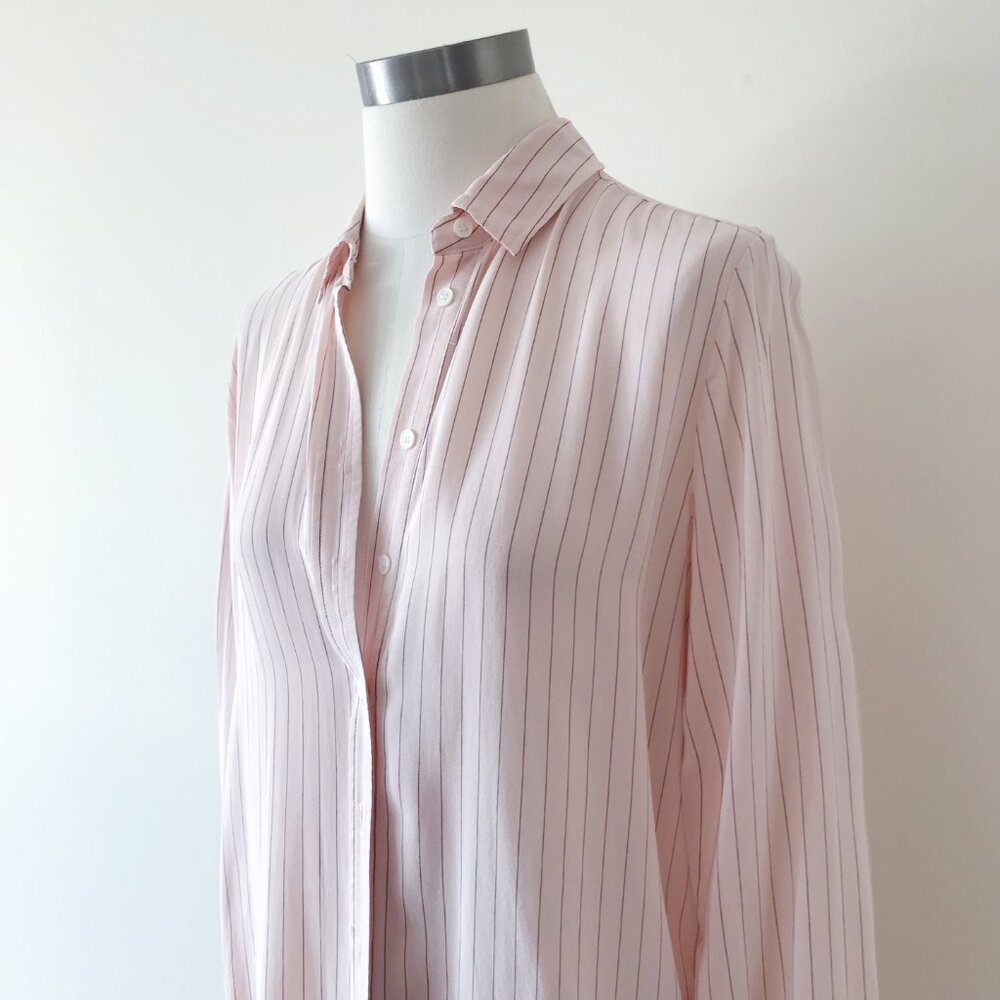 Joe pink silk blouse silk shirt striped button down shirt - Picture 2 of 7